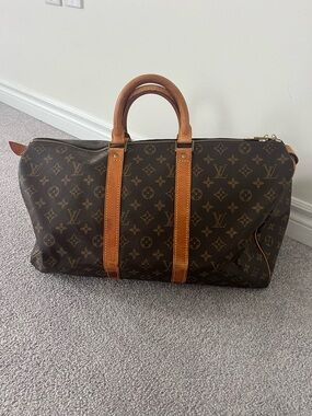 Louis Vuitton Monogram Canvas Keepall 45 Vintage Duffel Bagwith Tan Leather Trim